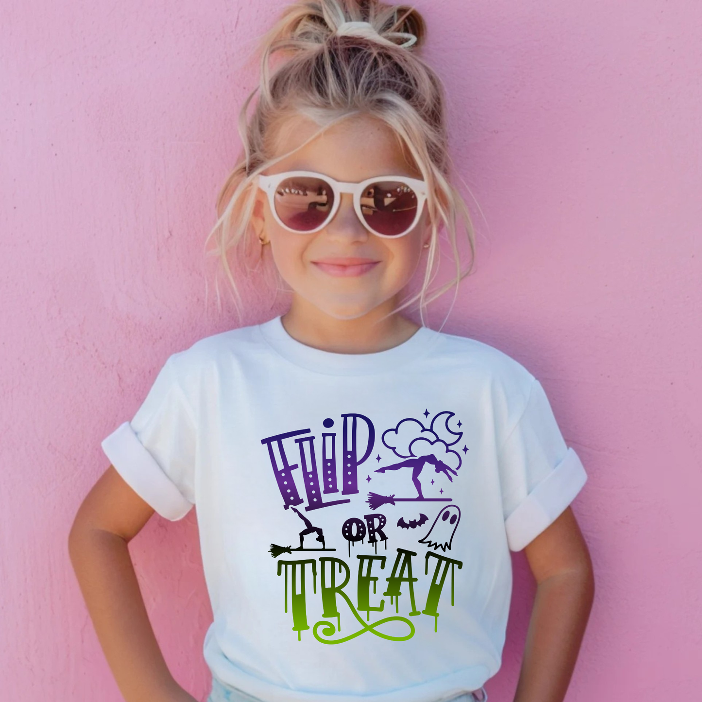 Flip or Treat | Halloween Gymnastics Shirt for Girls | Spooky Gymnast Tee | Cute Fall Gymnastics Outfit