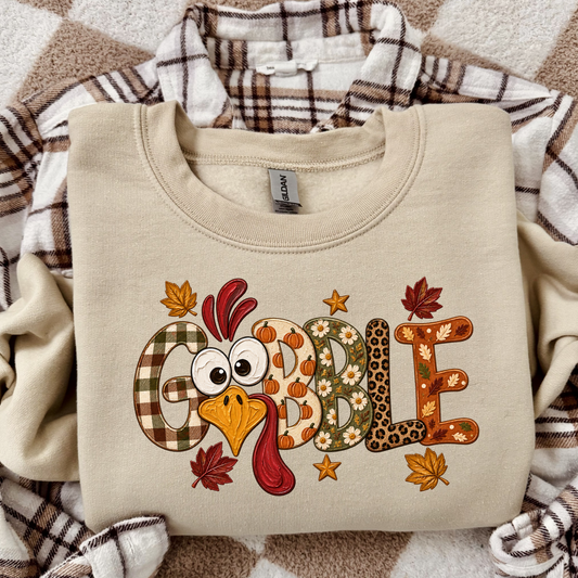 Fall Gobble Turkey Sweatshirt | Cute Thanksgiving Crewneck