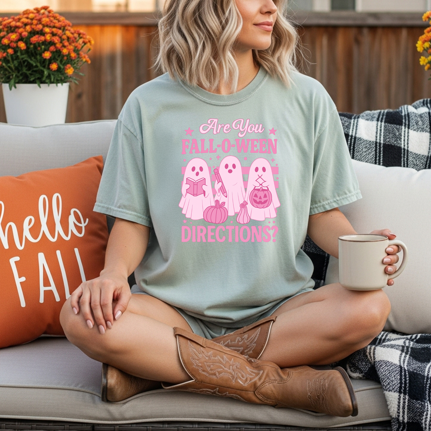 Pink “Are You Fall-O-Ween Directions?” Halloween Teacher Shirt | Comfort Colors