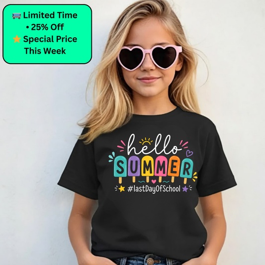 Hello Summer Shirt for Girls | Cute Kids End of School Tee | Summer Break Shirt | Girls Graphic T-Shirt | Last Day Outfit