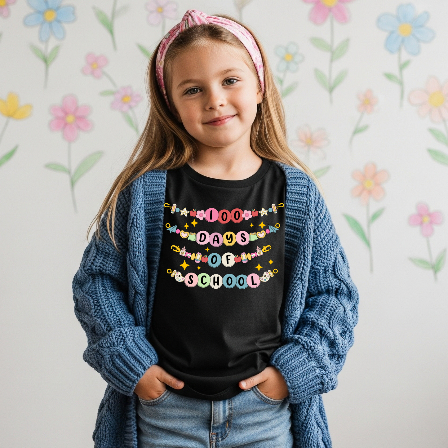 100 Days of School Friendship Bracelet Kids T-Shirt | Cute 100th Day Outfit