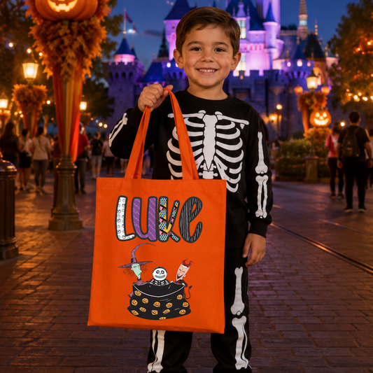 Custom Halloween Lock Shock Barrel Tote Bag with Name | Personalized Trick or Treat Kids Tote