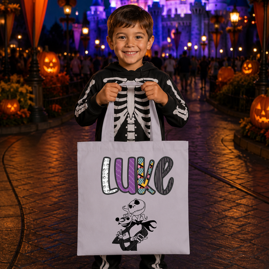 Custom Halloween Jack Tote Bag with Name | Personalized Trick or Treat Kids Tote