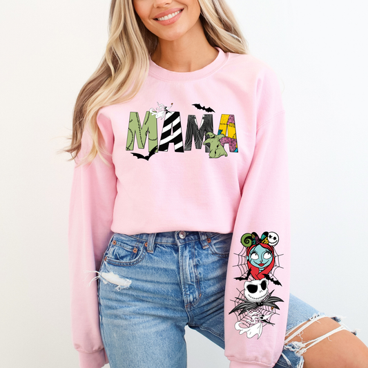 NBC MAMA WITH SLEEVE DESIGN | Magical Halloween Theme Park Inspired Crewneck Sweatshirt | Women’s Spooky Season Sweatshirt | Fall Vacation Sweatshirt