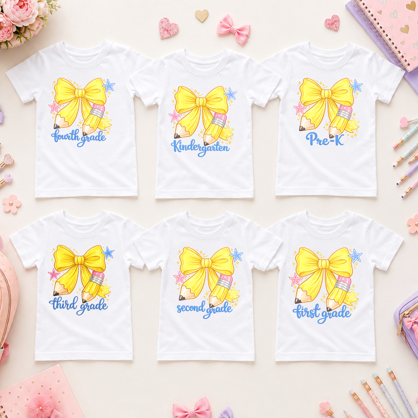 Coquette Pencil Bow Grade Level Back to School Shirt | Girls First Day of School Tee