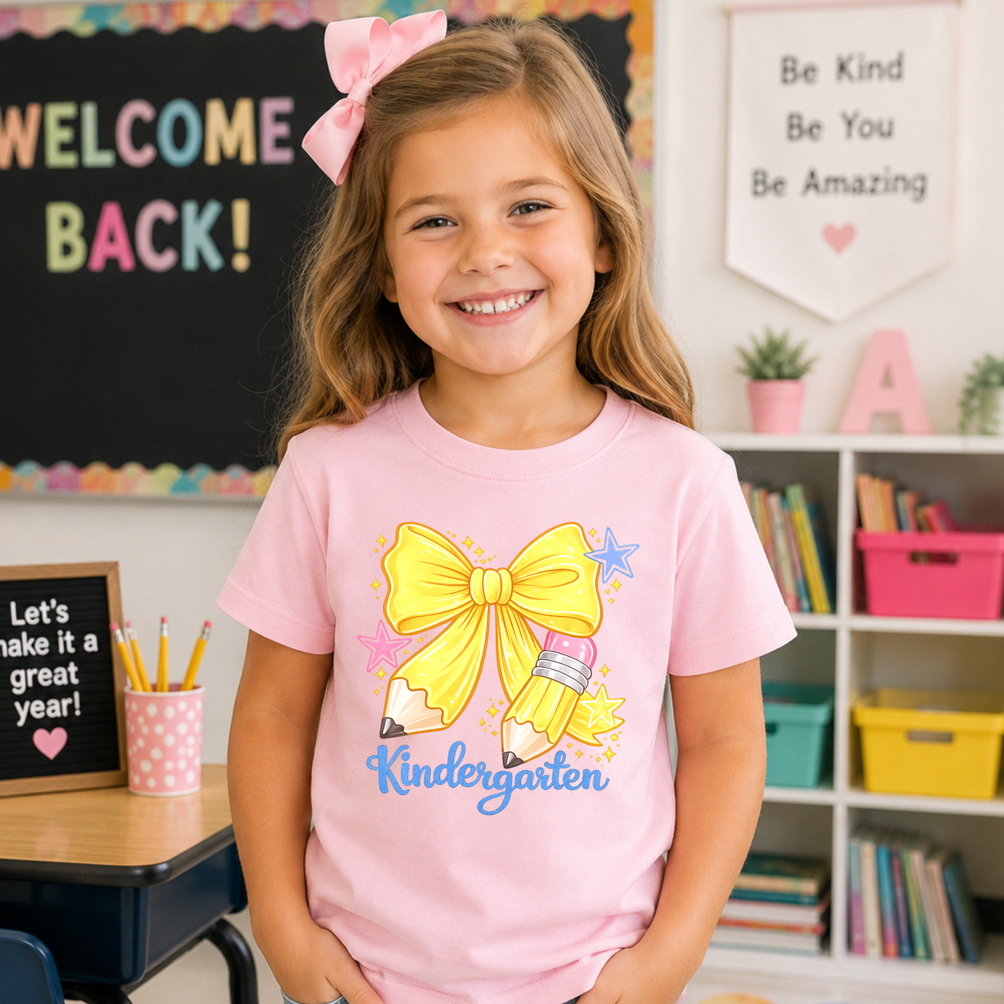 Coquette Pencil Bow Grade Level Back to School Shirt | Girls First Day of School Tee