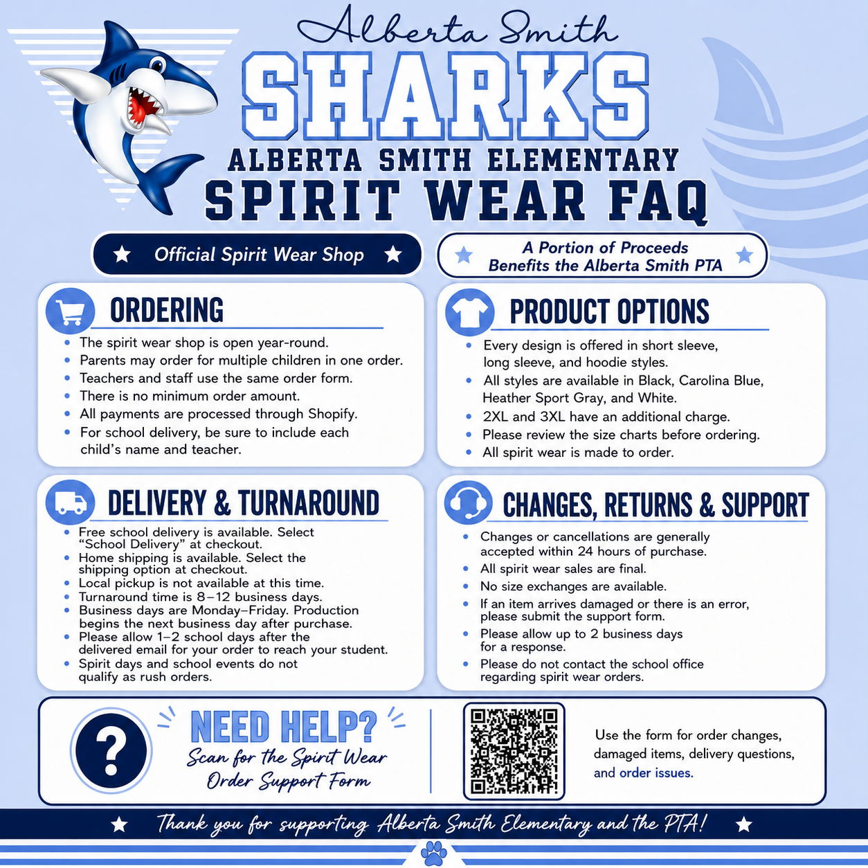 Alberta Smith Elementary Sharks Checkered Spirit Wear