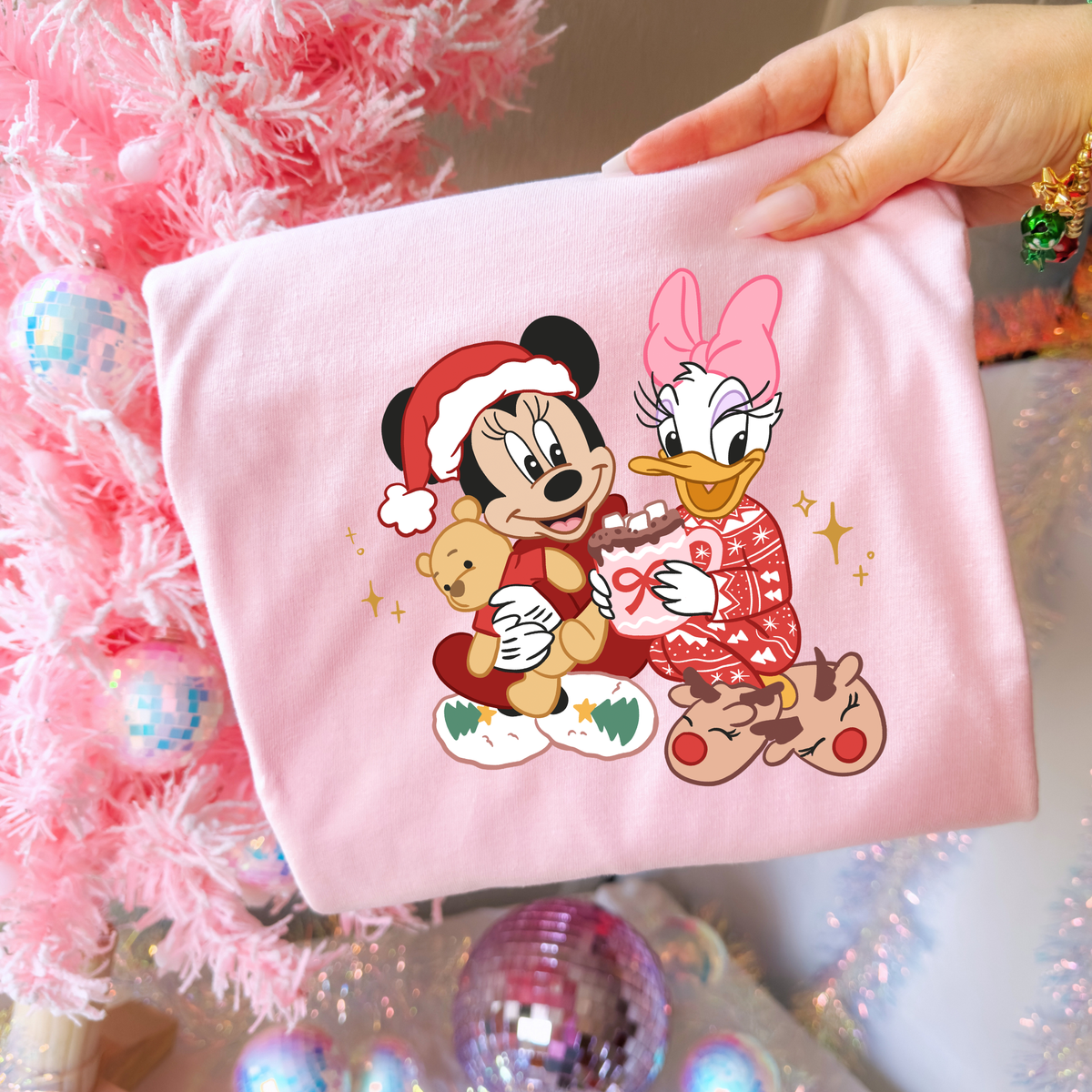 Minnie & Daisy Christmas Pajamas Comfort Colors  Shirt | Theme Park Christmas Shirt