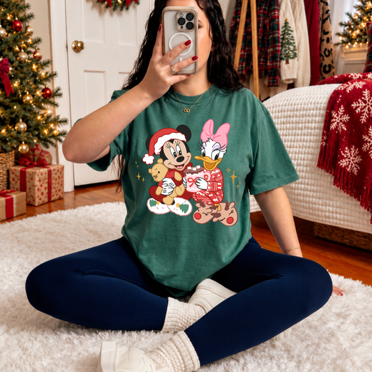 Minnie & Daisy Christmas Pajamas Comfort Colors  Shirt | Theme Park Christmas Shirt