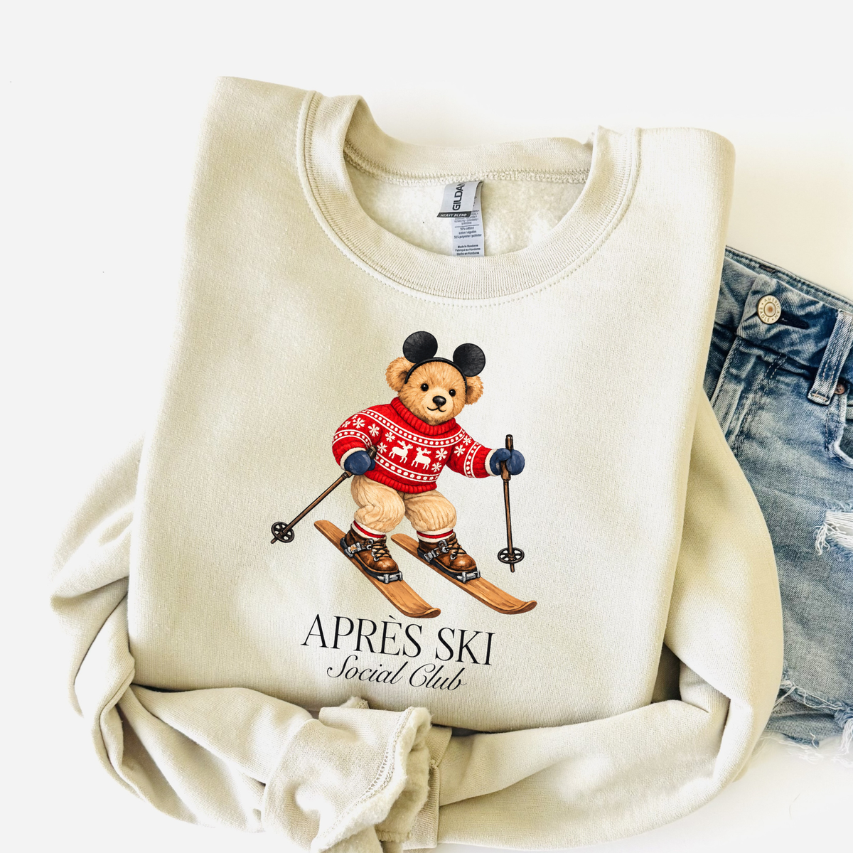 Apres Ski club Mouse Bear Christmas Sweatshirt | Magical Park Christmas Crewneck Sweatshirt