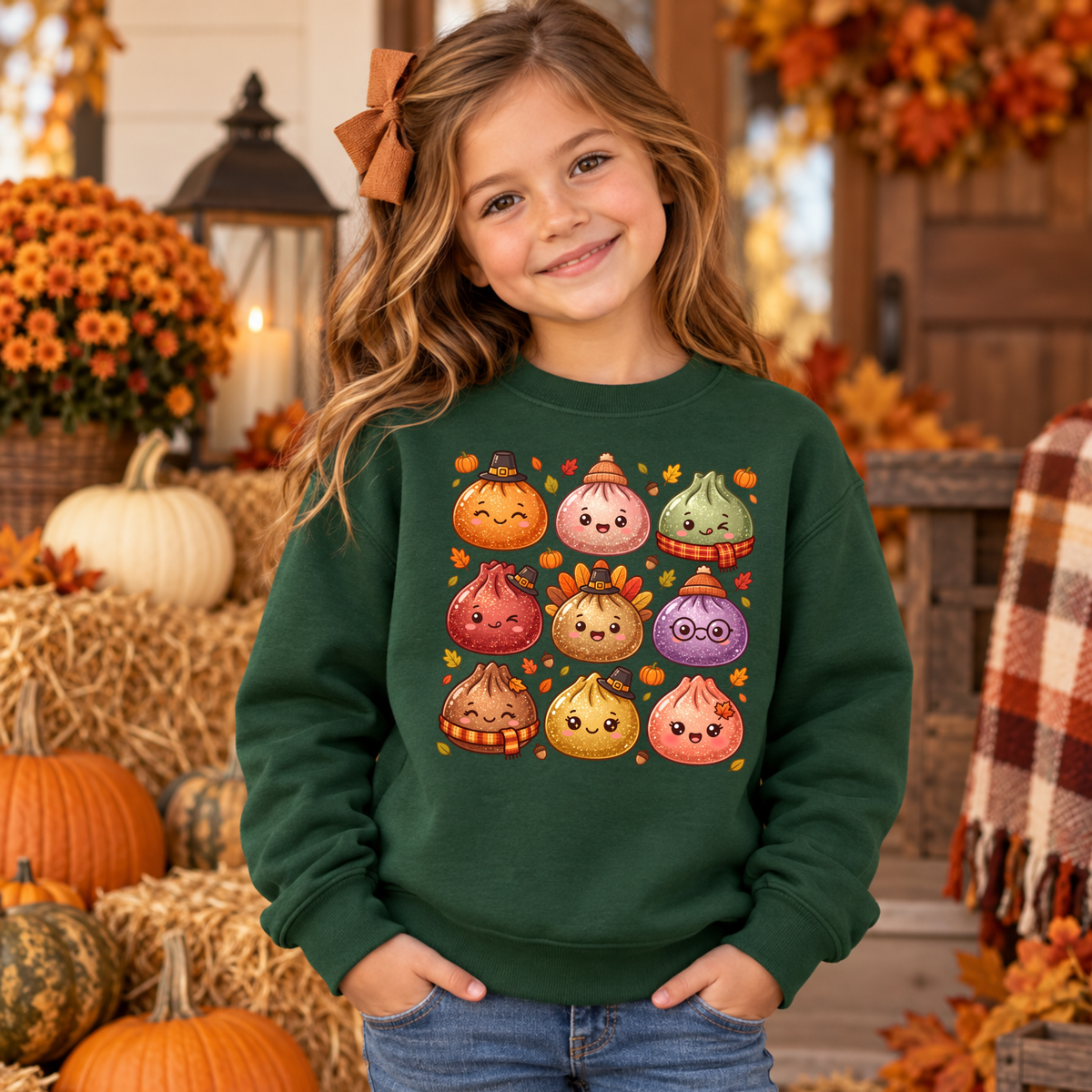 Girls Thanksgiving Squishies Crewneck Sweatshirt | Cute Fall Graphic Sweatshirt for Kids