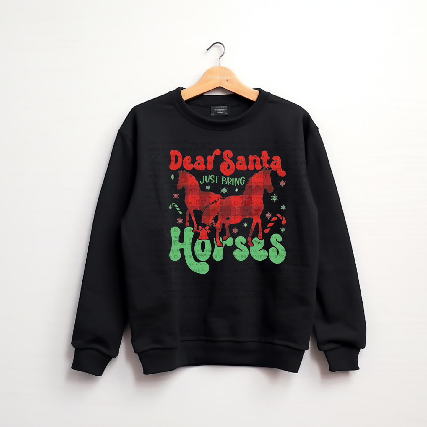 Girls Dear Santa Just Bring Horses Sweatshirt | Christmas Horse Girl Crewneck