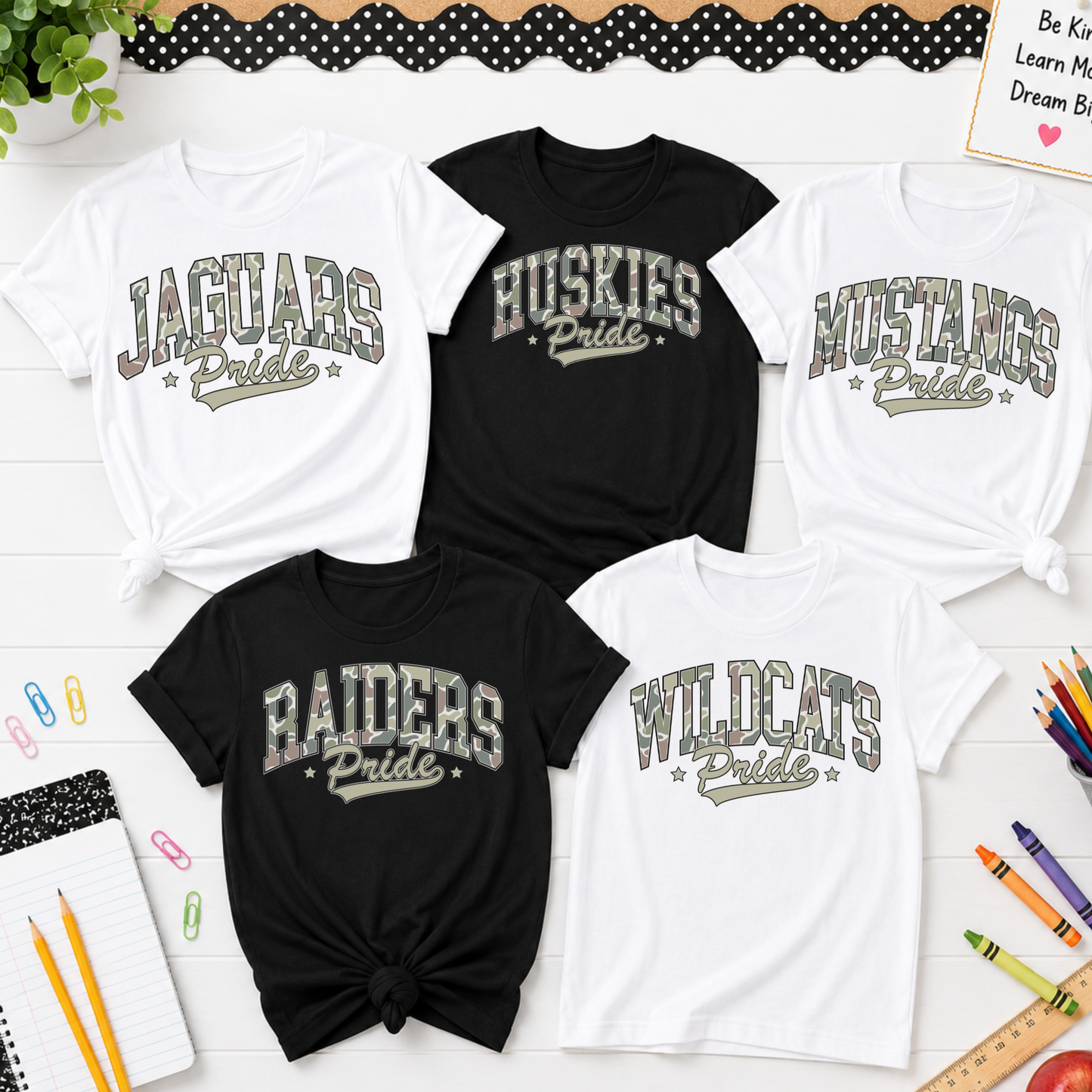 CUSTOM CAMO PRIDE MASCOT SHIRT - TEACHER TUESDAY SALE