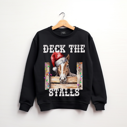 Girls Deck the Stalls Christmas Horse Sweatshirt | Holiday Horse Girl Crewneck