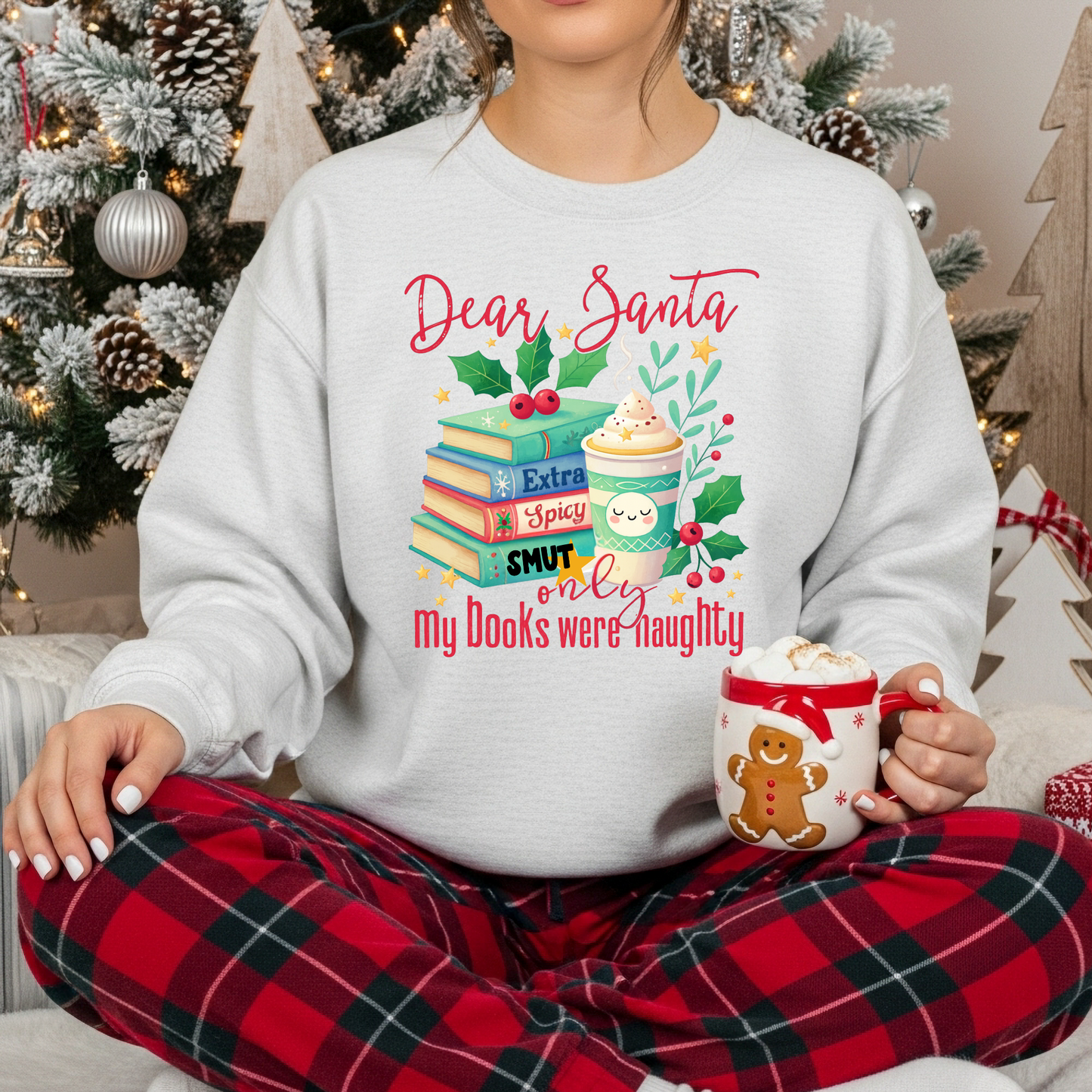 Dear Santa Book Lover Christmas Sweatshirt for Women | Cozy Gildan 18000 Crewneck | Funny Bookish Holiday Pullover Gift for Readers