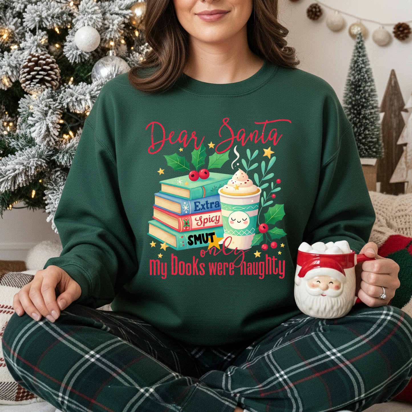 Dear Santa Book Lover Christmas Sweatshirt for Women | Cozy Gildan 18000 Crewneck | Funny Bookish Holiday Pullover Gift for Readers