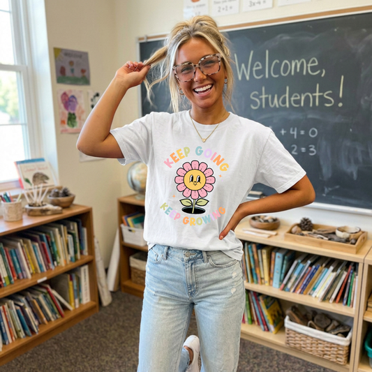 Keep Growing Inspirational Teacher Shirt | Back to School Shirt | Comfort Colors Short Sleeve & Long Sleeve
