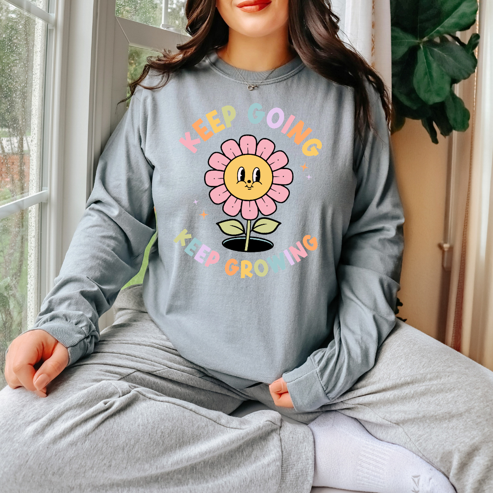 Keep Growing Inspirational Teacher Shirt | Back to School Shirt | Comfort Colors Short Sleeve & Long Sleeve
