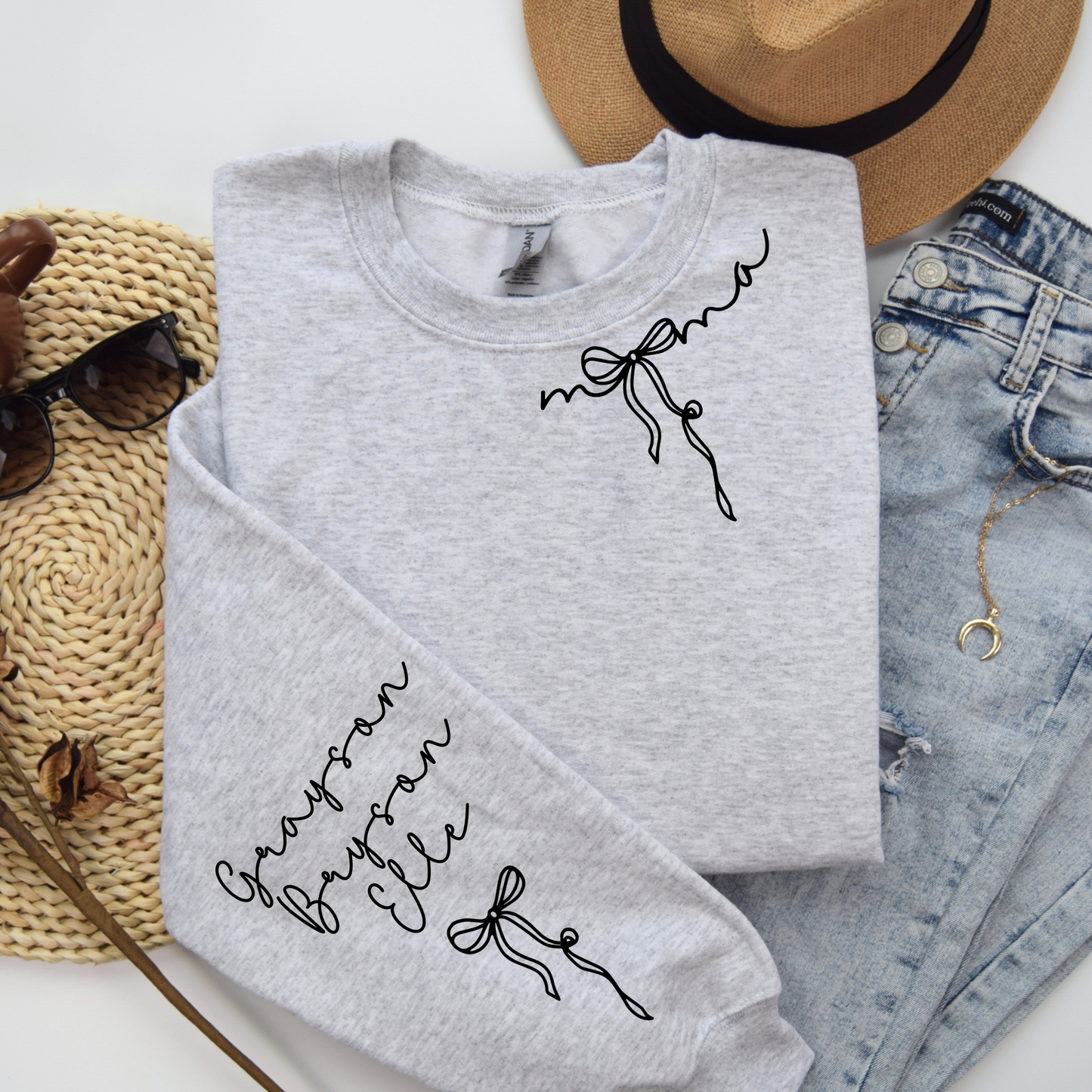 Mama Bow Crewneck | Custom Kids’ Names on Sleeve | Personalized Mom Sweatshirt