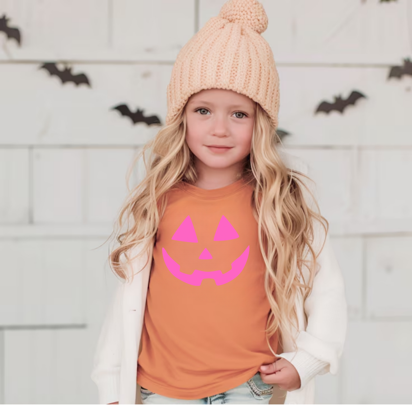 Pink Jack-o’-lantern Halloween Shirt for Kids - Comfort Colors