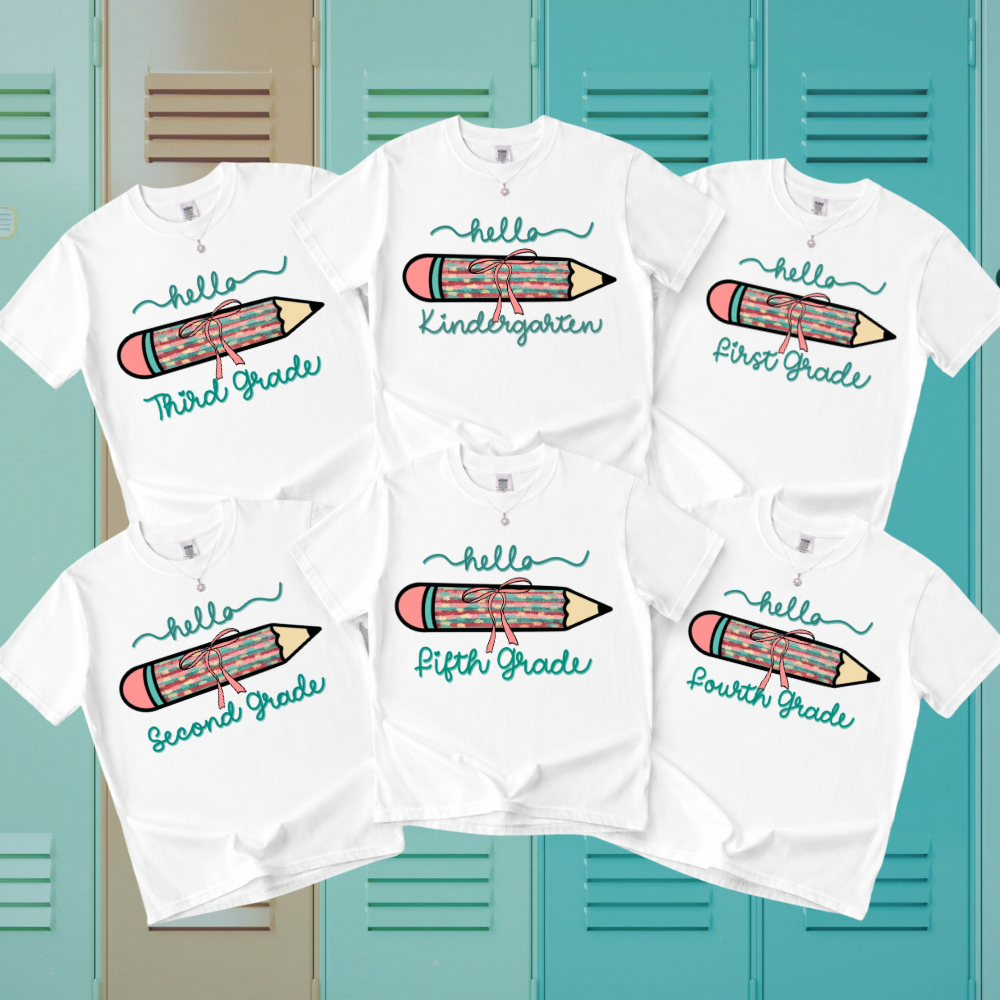 Hello Grade Level Back to School Shirt | Kids Pencil School Tee