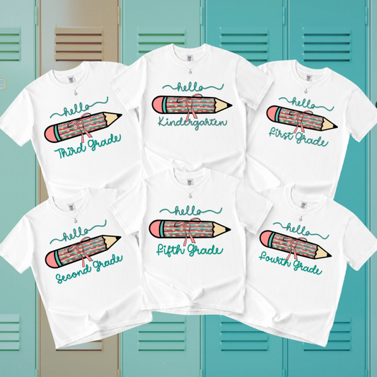 Hello Grade Level Back to School Shirt | Kids Pencil School Tee