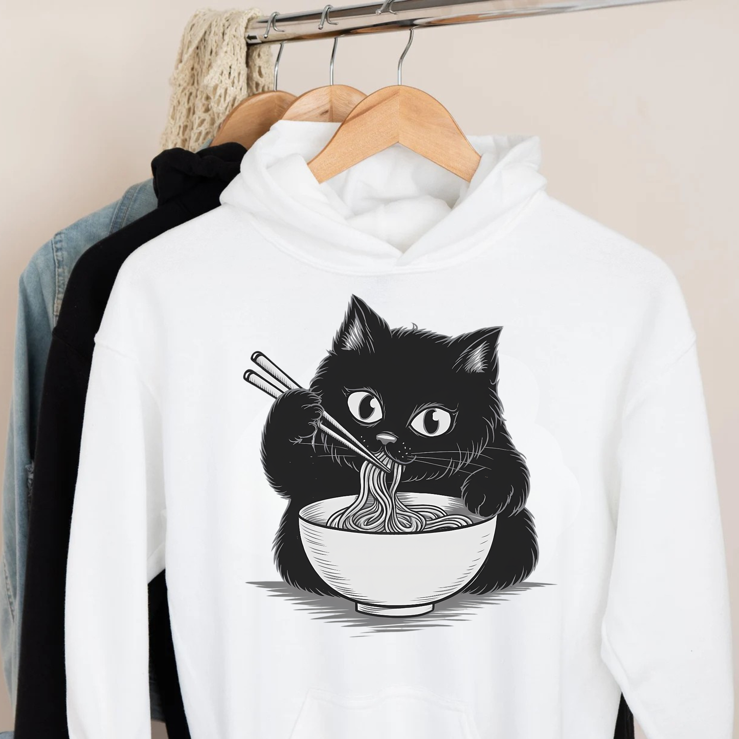 Ramen Cat Hoodie for Teens & Tweens | Cute Kawaii Cat Eating Ramen Sweatshirt | Perfect Gift for Tween Girls
