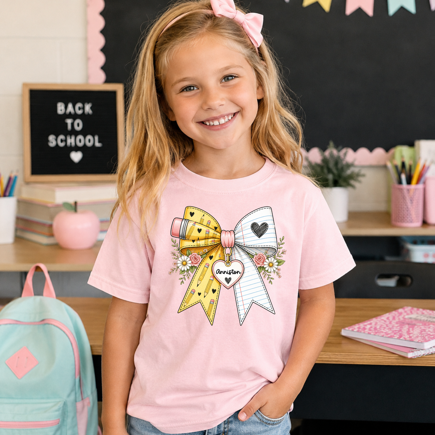 Personalized Pencil Bow Back-to-School Shirt for Girls