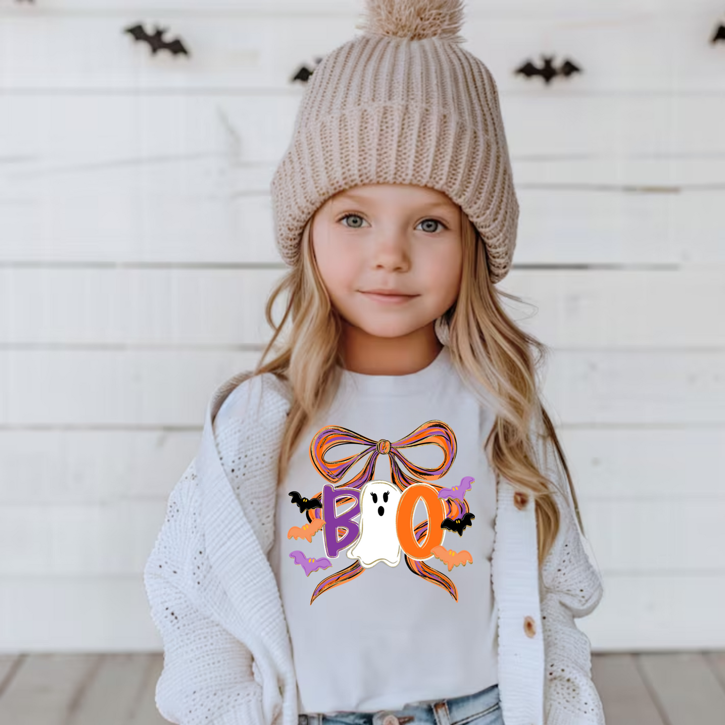 Boo Ghost Bow Halloween Shirt for Kids - Comfort Colors