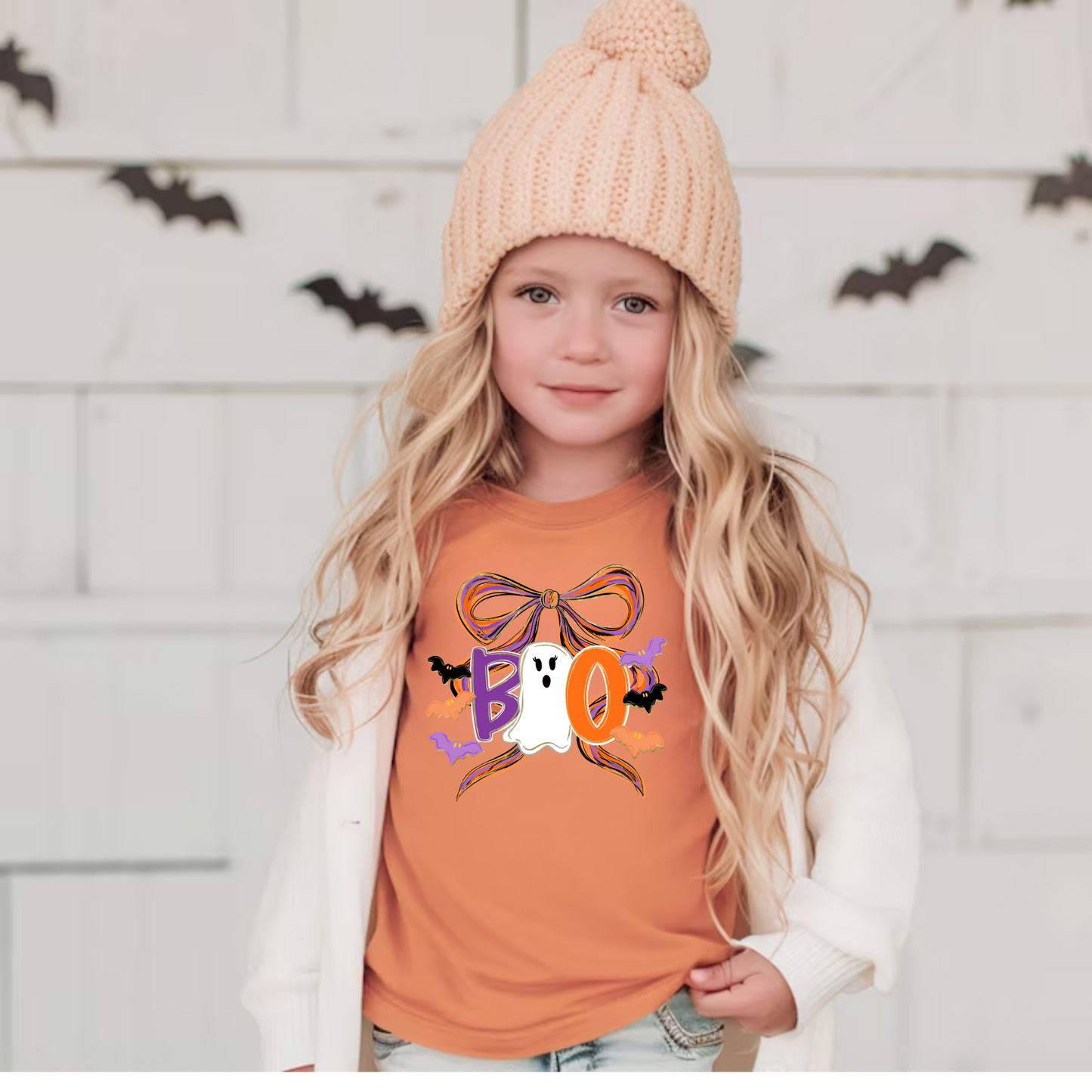 Boo Ghost Bow Halloween Shirt for Kids - Comfort Colors