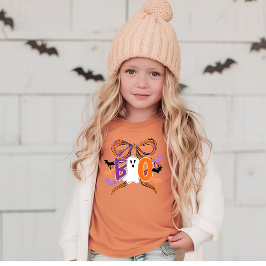 Boo Ghost Bow Halloween Shirt for Kids - Comfort Colors