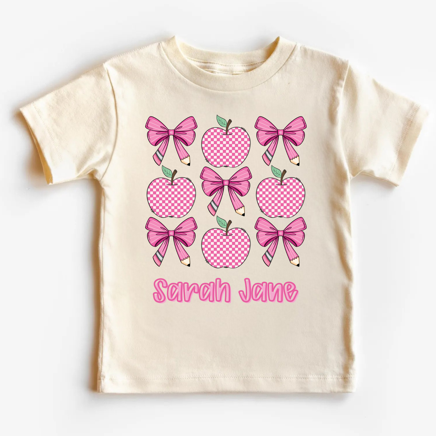 Personalized Back to School Shirt | Custom Girl’s Name Shirt | Pink Bow & Apple Shirt