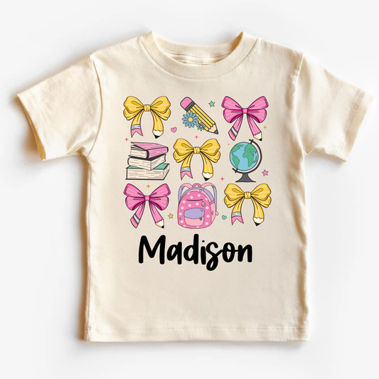 Personalized Back to School Shirt | Custom Girl’s Name Shirt | Pink School Tshirt for Kids