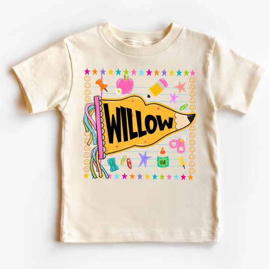 Personalized Back to School Shirt | Custom Girl’s Name Shirt | Pencil Pennant Shirt