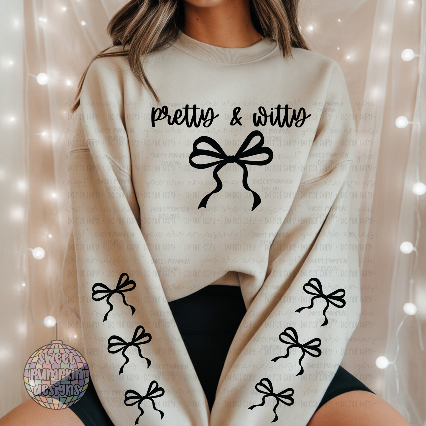 PRETTY & WITTY SWEATSHIRT W/ DOUBLE BOW SLEEVES