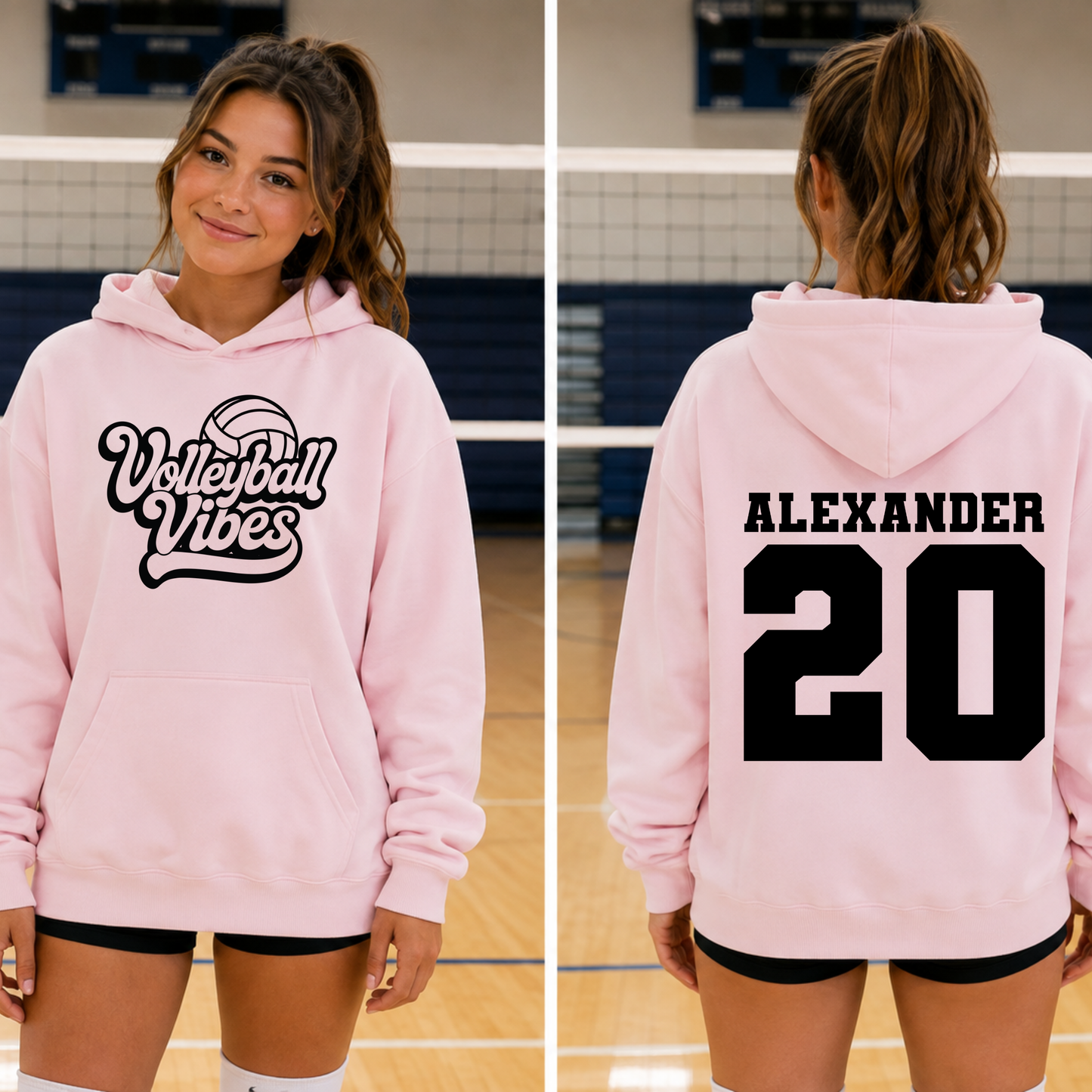 Personalized Girls Volleyball Hoodie | Custom Volleyball Vibes Hoodie with Name & Number | Volleyball Team Sweatshirt | Game Day Hoodie
