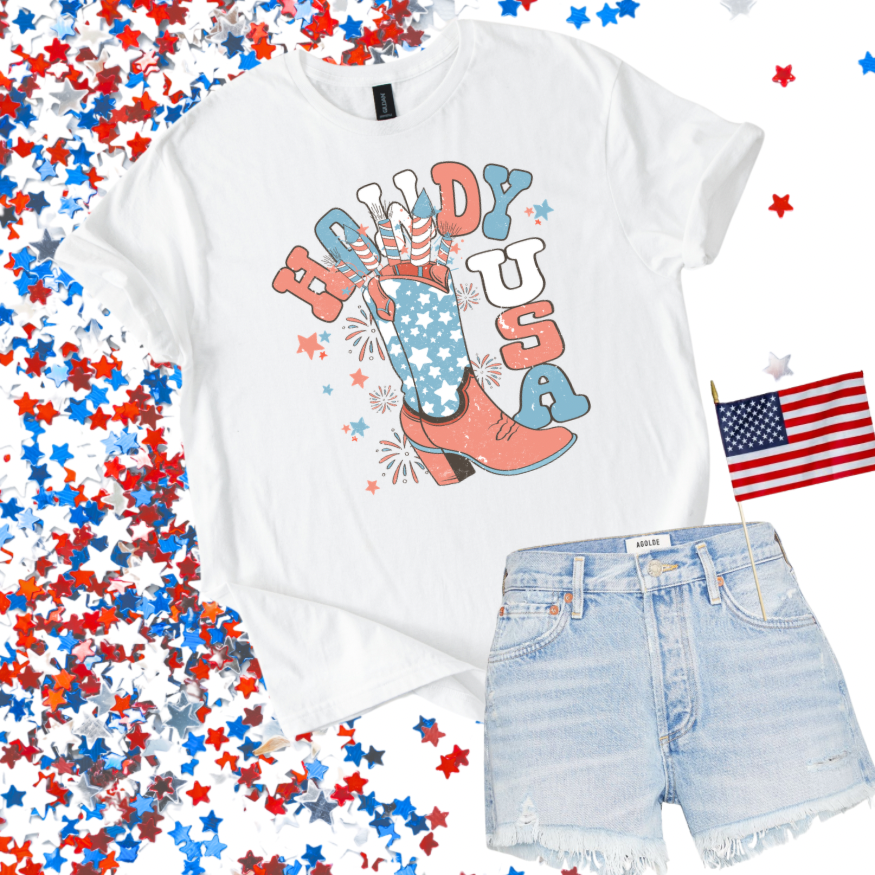 Howdy USA Patriotic Shirt | Western 4th of July Tee | Country Summer Graphic Shirt