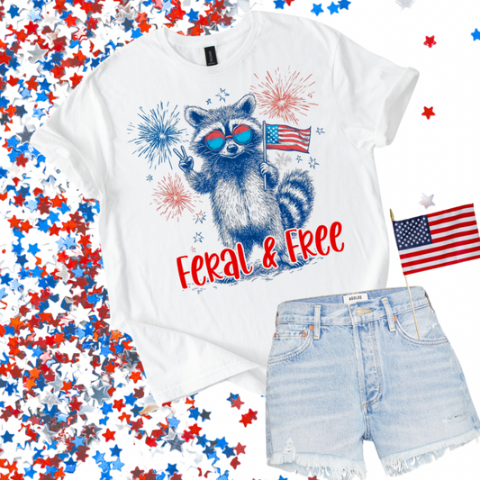 Feral and Free Patriotic Raccoon Shirt | Funny 4th of July Tee | Summer Graphic Shirt