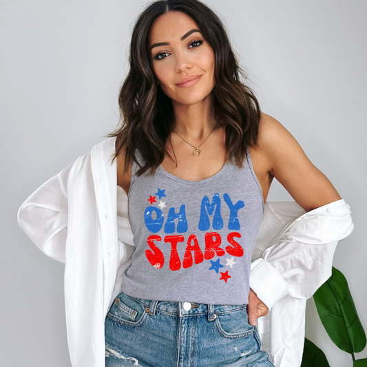 Patriotic Oh My Stars Racerback Tank Top for Women | 4th of July Outfit | Red White and Blue Tank