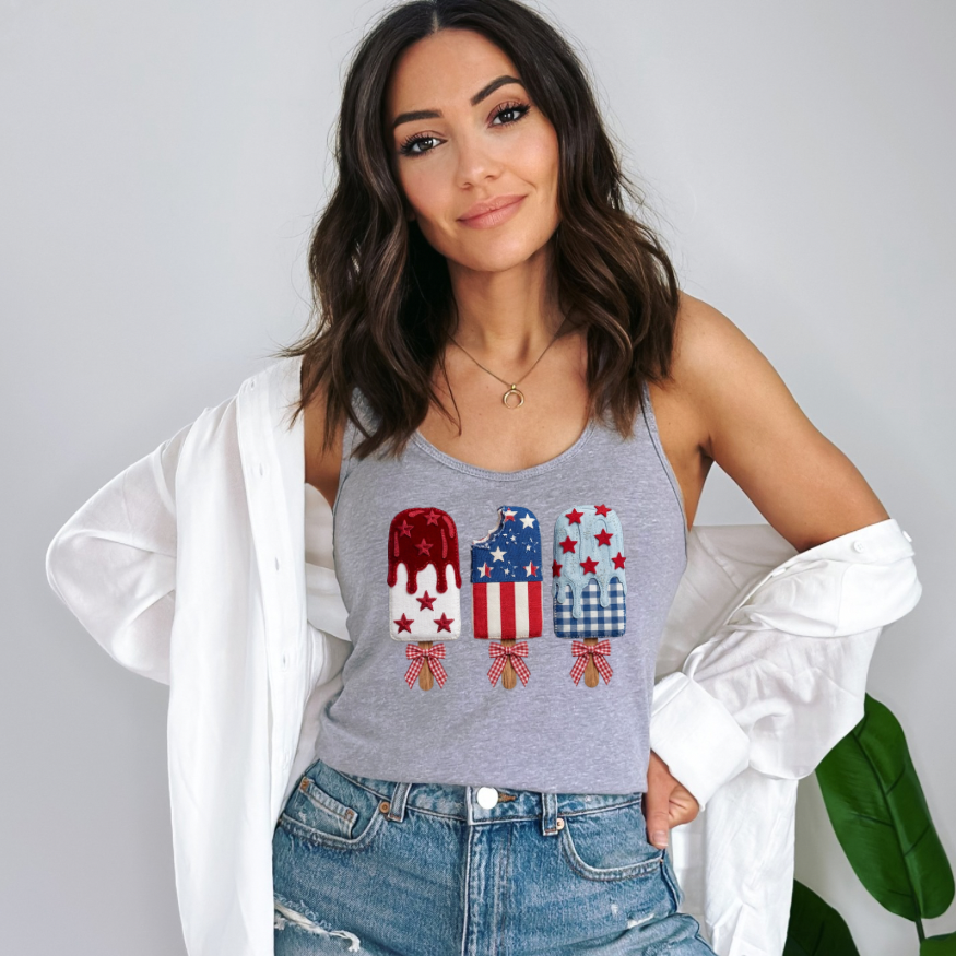 Patriotic ice cream Tank Top for Women | 4th of July Outfit | Red White and Blue Tank
