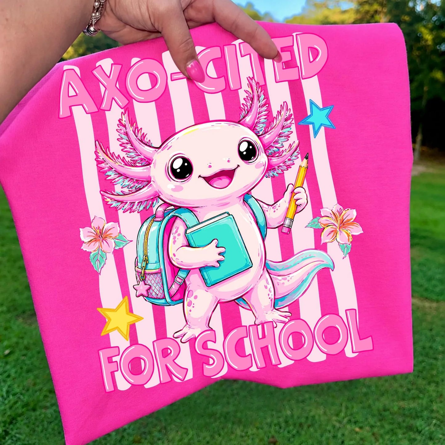 Axolotl Back to School Shirt for Girls | Axo-Cited for School Tee | Toddler and Youth Sizes