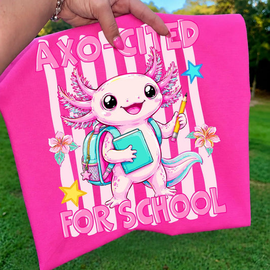 Axolotl Back to School Shirt for Girls | Axo-Cited for School Tee | Toddler and Youth Sizes