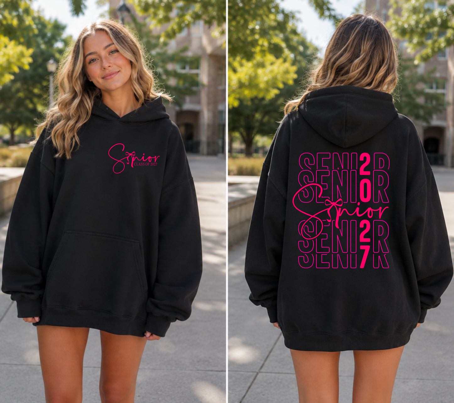 Coquette Senior Hoodie | Pink Bow Senior Sweatshirt | Oversized Graphic Hoodie for Girls