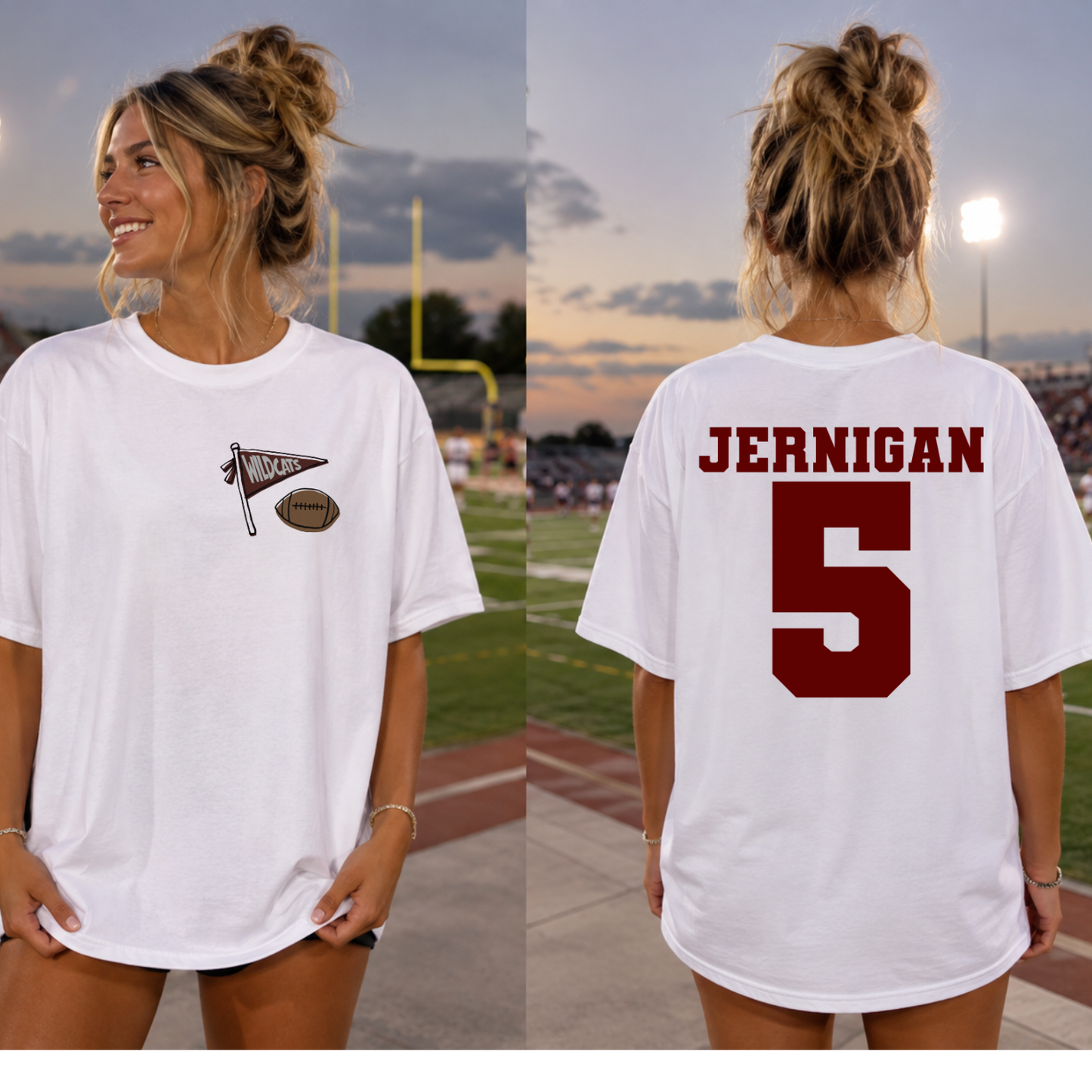 Custom Football Shirt with Name and Number | Preppy Pennant Comfort Colors Game Day Tee