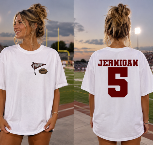 Custom Football Shirt with Name and Number | Preppy Pennant Comfort Colors Game Day Tee
