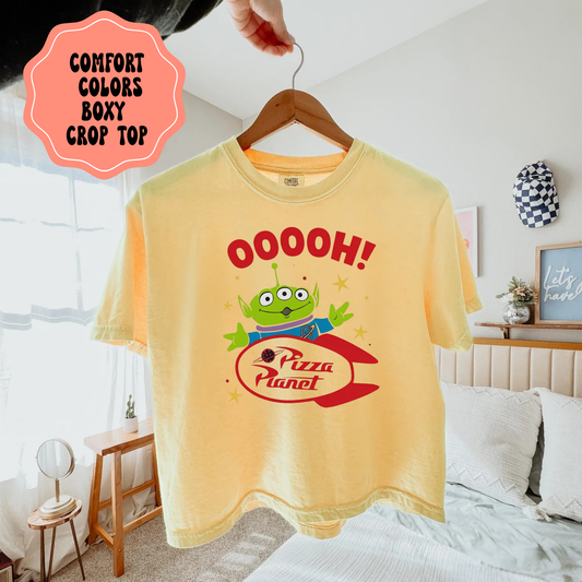 ALIENS PIZZA PLANET CROP TOP - COMFORT COLORS BOXY CROP TOP