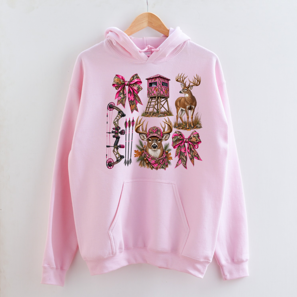 Pink Camo Hunting Hoodie | Coquette Deer & Bow Country Girl Sweatshirt