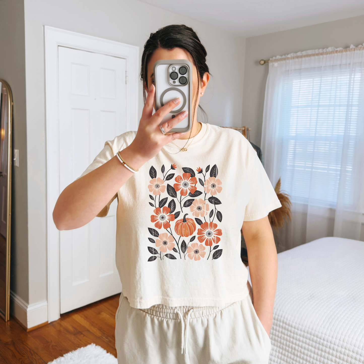 Boho Pumpkin Comfort Colors Boxy Crop Top | Women’s Fall Graphic Crop Tee