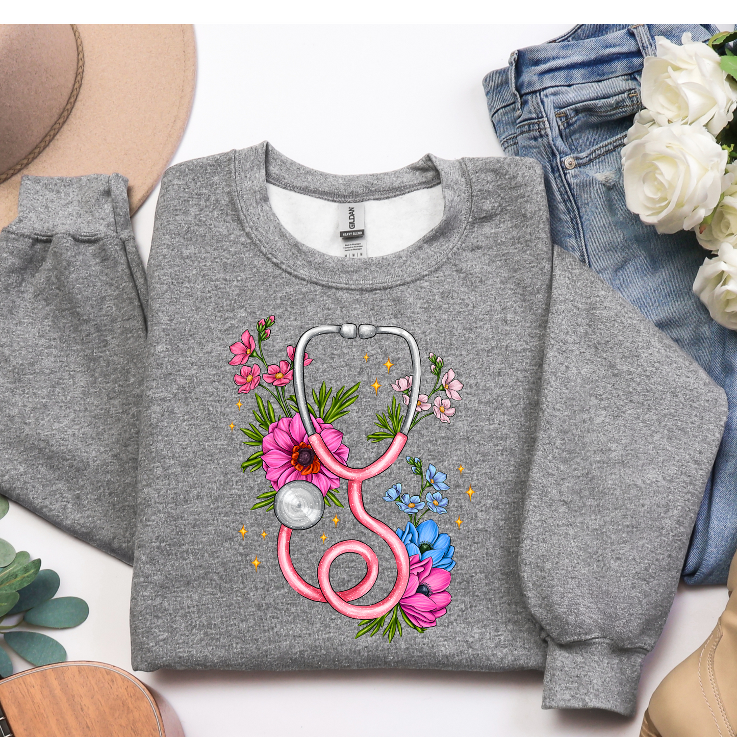 Nurse Floral Stethoscope Sweatshirt
