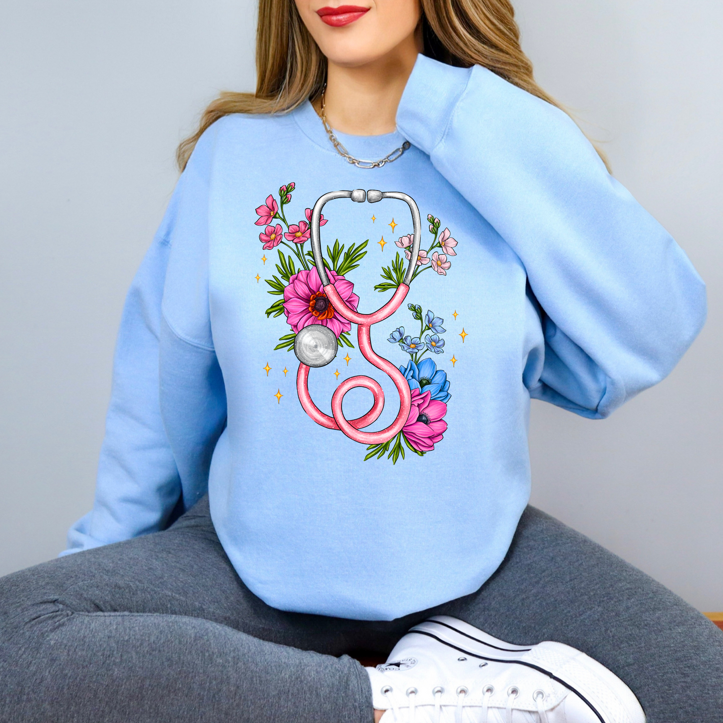 Nurse Floral Stethoscope Sweatshirt